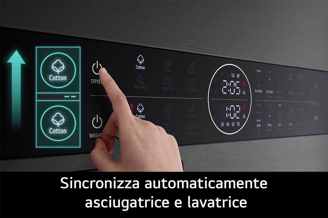 LG WashTower Colonna Bucato 12/10kg AI DD | Classe A-10% / C | Pannello unificato, TurboWash360,Pompa di calore | Nera, WT1210BBF