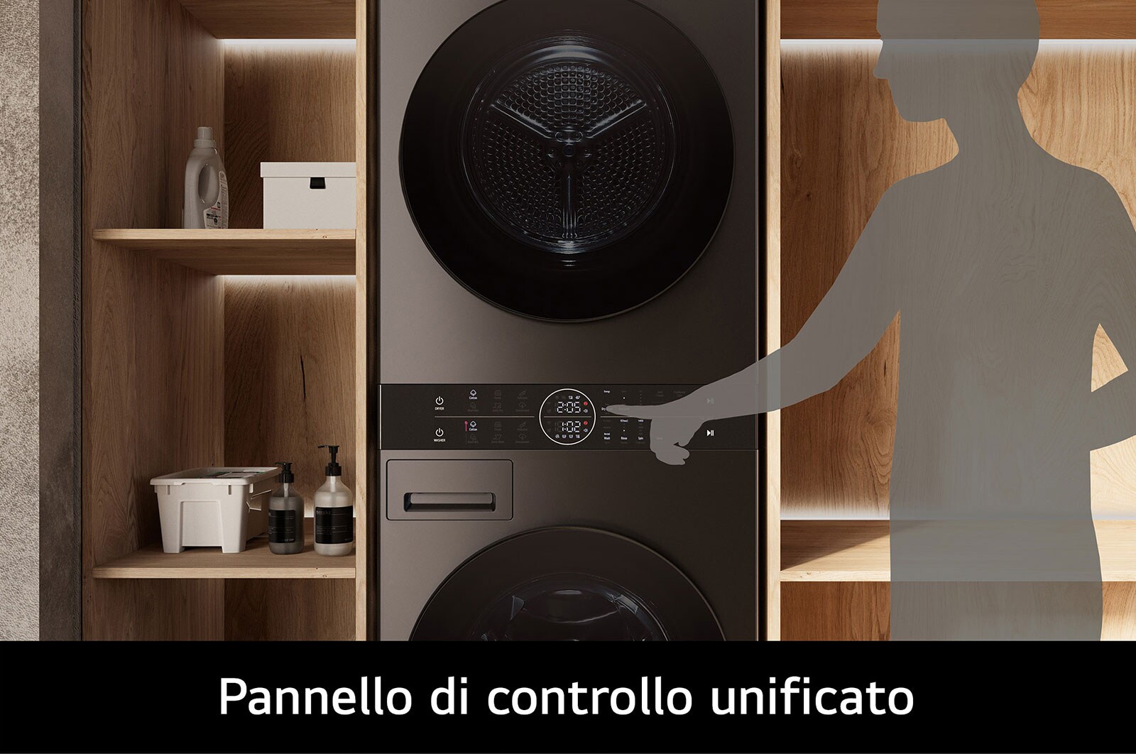 LG WashTower Colonna Bucato 12/10kg AI DD | Classe A-10% / A+++ | Pannello unificato, TurboWash360, Pompa di calore | Nera, WT1210BBF