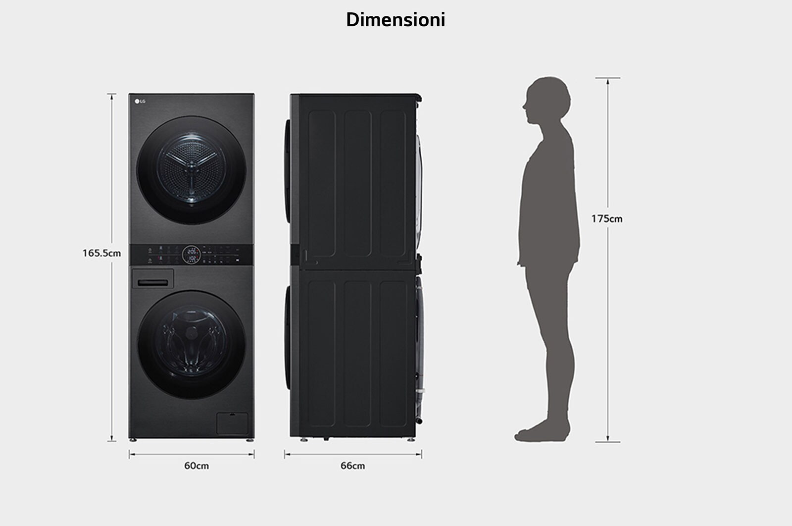 LG WashTower Colonna Bucato 12/10kg AI DD | Classe A-10% / A+++ | Pannello unificato, TurboWash360, Pompa di calore | Nera, WT1210BBF