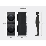 LG WashTower Colonna Bucato 12/10kg AI DD | Classe A-10% / A+++ | Pannello unificato, TurboWash360, Pompa di calore | Nera, WT1210BBF