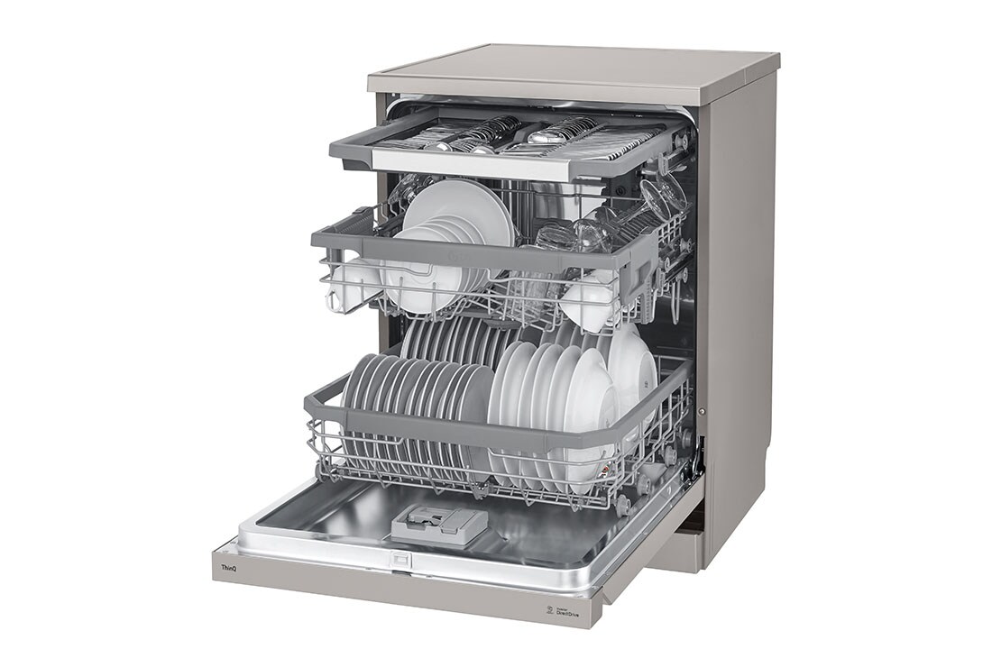 LG Lavastoviglie libera installazione | QuadWash Serie 3, Classe B 43dB | 14 coperti, Vapore, Auto-apertura, Wi-Fi | Grigia, DF365FPS