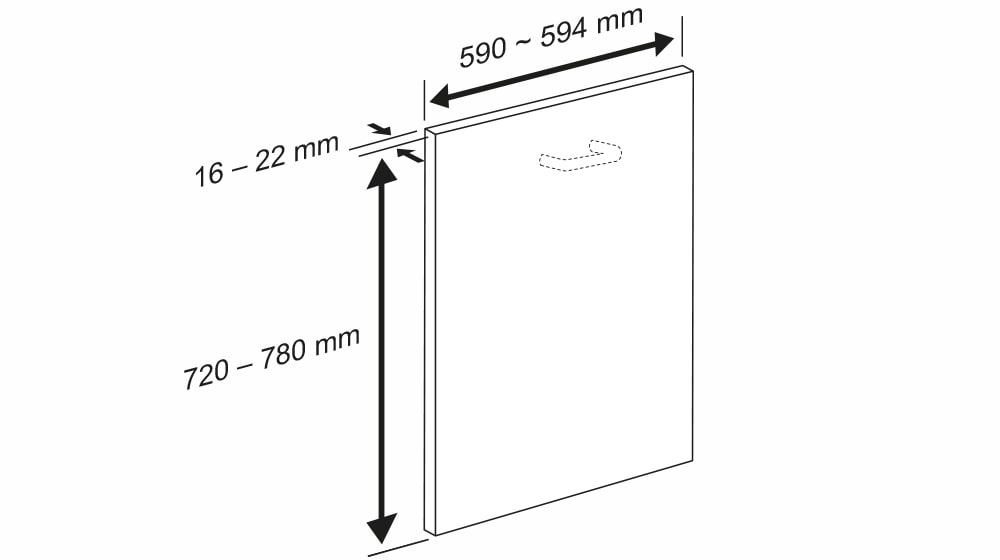 Dimensioni del pannello della porta montato in modalità scorrevole.