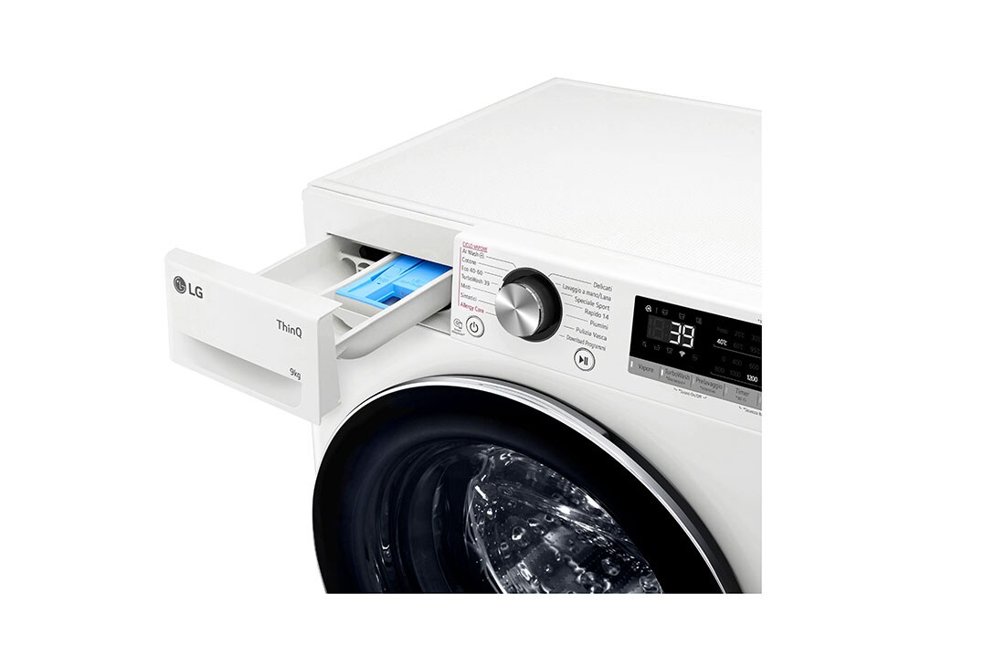 LG Lavatrice slim 9kg AI DD™ | Serie R7 Classe A-10% | 1200 giri, TurboWash 360, Vapore su 7 programmi, Wi-Fi | White, F2R7S09TSWC