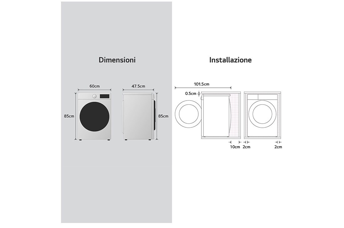 LG Lavatrice slim 9kg AI DD™ | Serie R7 Classe A-10% | 1200 giri, TurboWash 360, Vapore su 7 programmi, Wi-Fi | White, F2R7S09TSWC