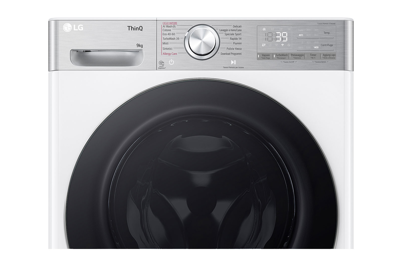 LG Lavatrice 9kg AI DD™ | Serie R9 Classe A-40% | 1400 giri, TurboWash 360, Vapore antipiega, Wi-Fi | White, F4R9009TPWC