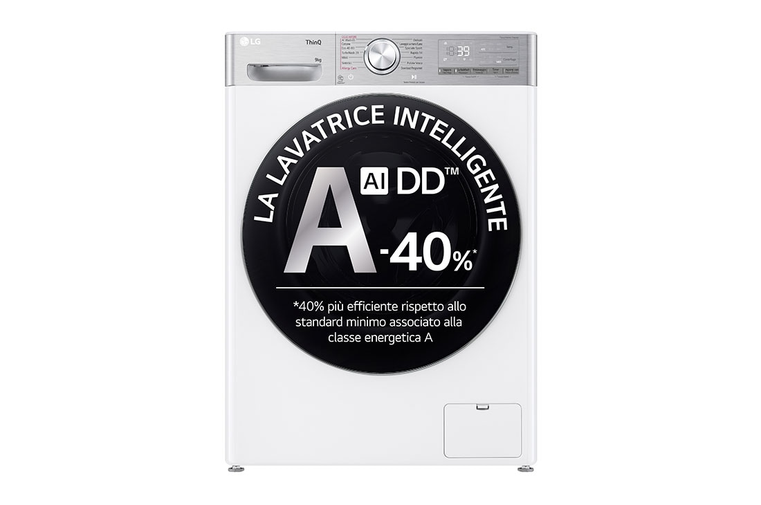 LG Lavatrice 9kg AI DD™ | Serie R9 Classe A-40% | 1400 giri, TurboWash 360, Vapore antipiega, Wi-Fi | White, F4R9009TPWC