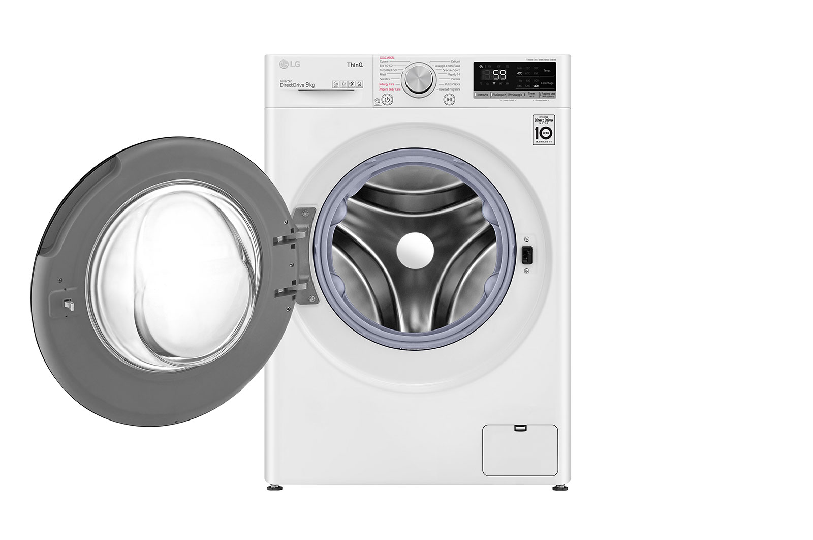 LG Lavatrice 9kg AI DD™ | Serie V5 Classe A/A/A | 1400 giri, TurboWash, Lavaggio a vapore, Wi-Fi | White, F4WV509SAE