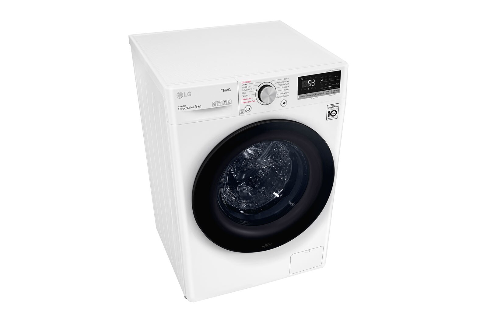 LG Lavatrice 9kg AI DD™ | Serie V5 Classe A/A/A | 1400 giri, TurboWash, Lavaggio a vapore, Wi-Fi | White, F4WV509SAE