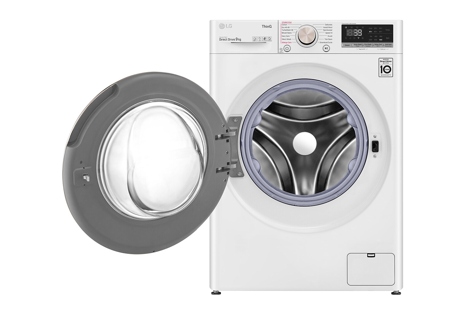 LG Lavatrice 9kg AI DD™ | Serie V7 Classe A-10%* | 1600 giri, TurboWash 360, Lavaggio a vapore, Wi-Fi | White, F6WV709SGA