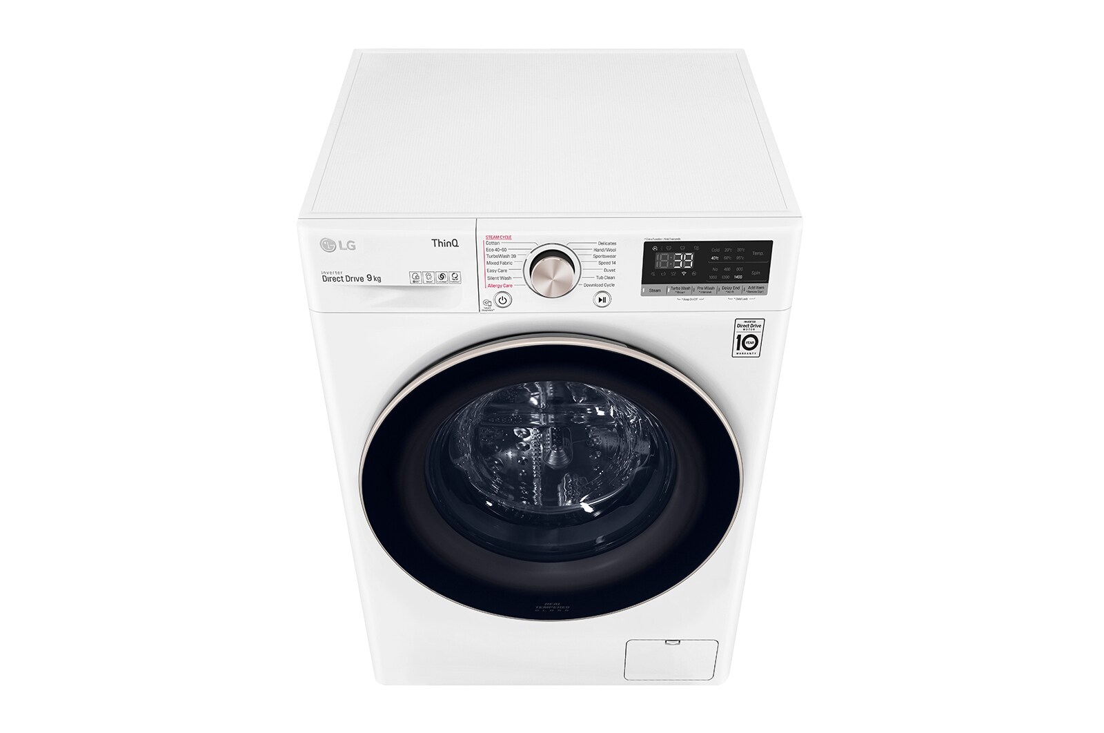 LG Lavatrice 9kg AI DD™ | Serie V7 Classe A-10%* | 1600 giri, TurboWash 360, Lavaggio a vapore, Wi-Fi | White, F6WV709SGA