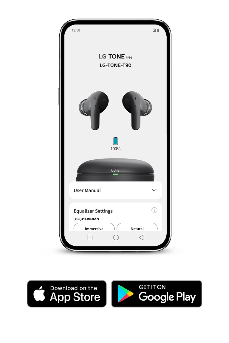 Uno smartphone con l'app TONE Free sullo schermo.