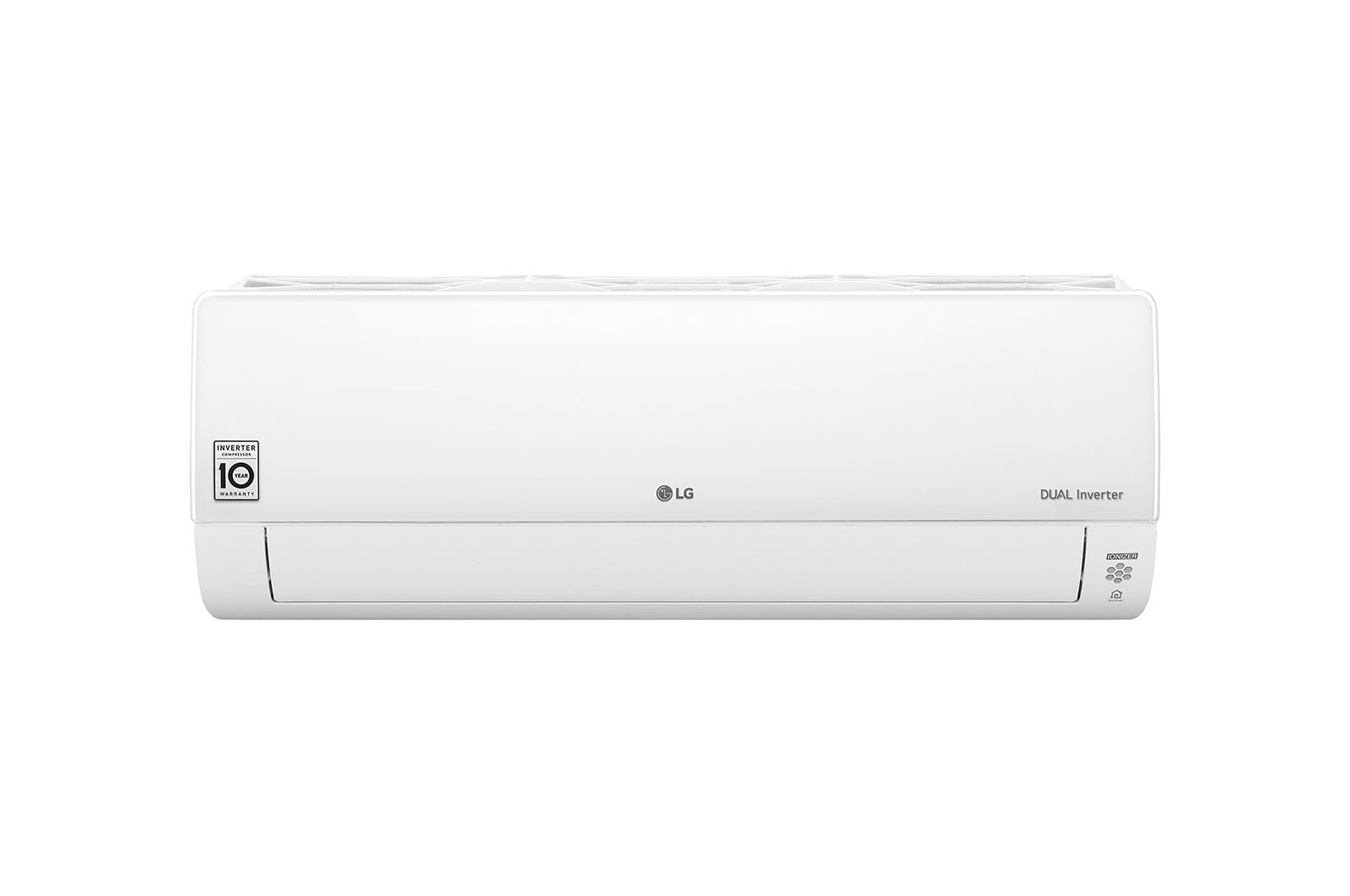 Vista frontale di DUALCOOL Climatizzatore Inverter 9000 BTU, DELUXE, Wi-Fi ThinQ, Ionizzatore, Smart Energy Display DC09RQ