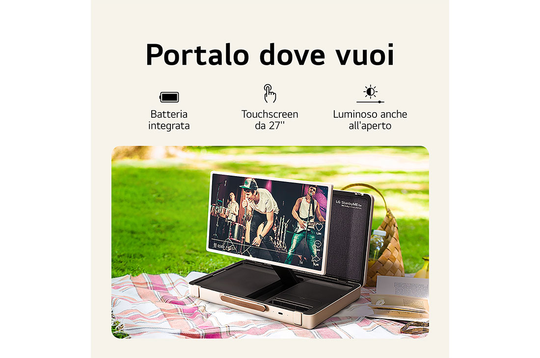 LG StanbyME Go | Schermo portatile da 27'' | Touchscreen inclinabile, Design a valigetta, Batteria integrata, Wi-Fi, WebOS 22, 27LX5QKNA