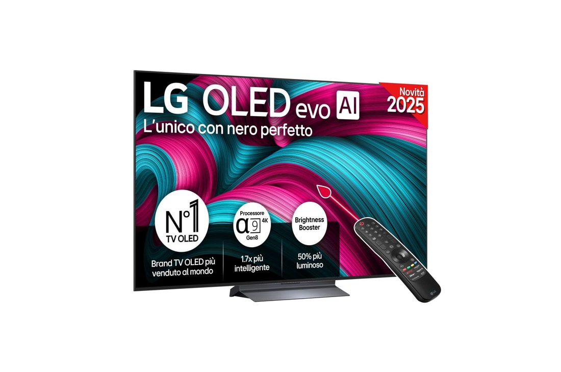 Vista frontale di una TV 65 pollici LG OLED evo AI C5 4K Smart TV 2025 OLED65C55LA