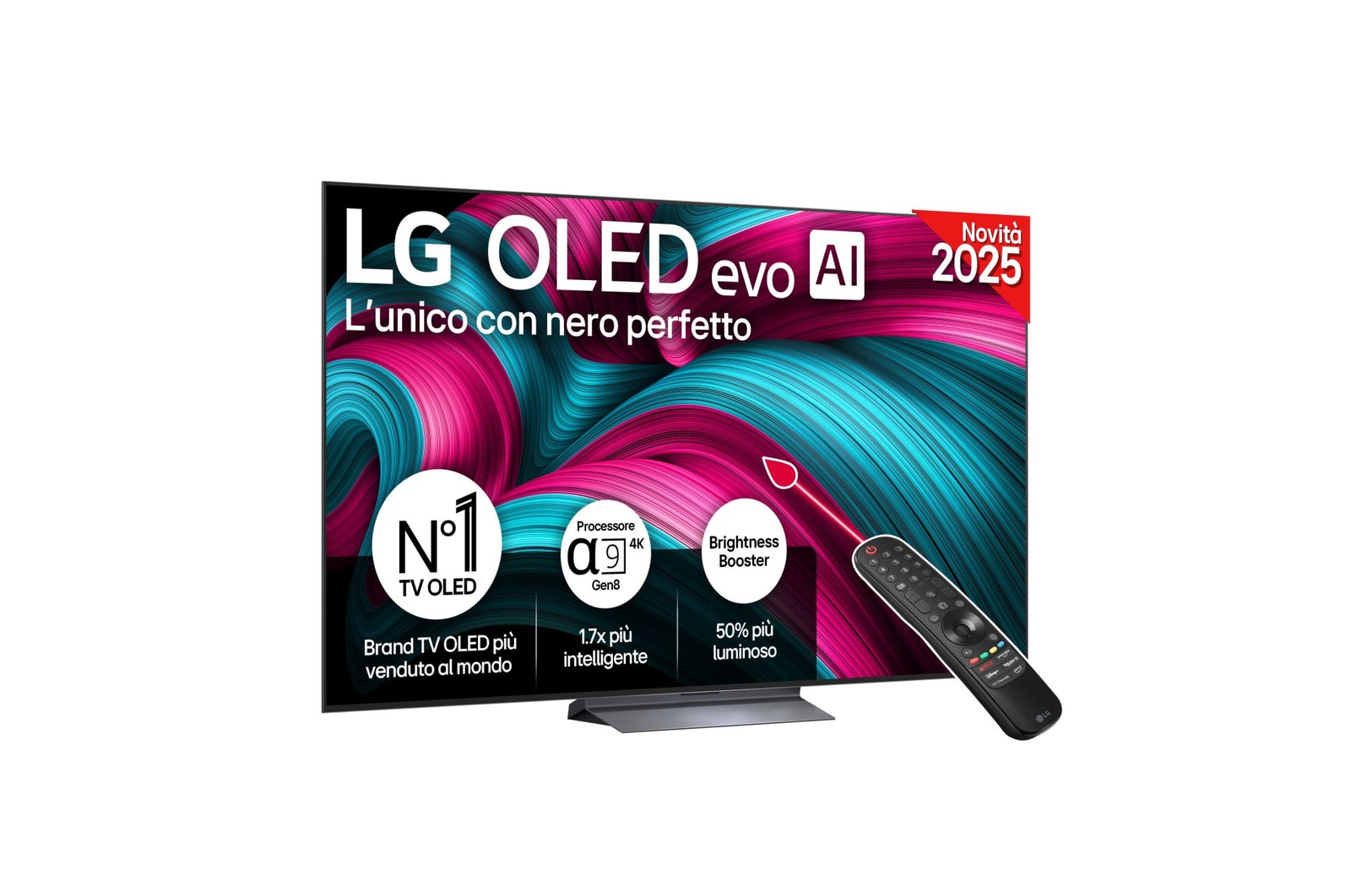 Vista frontale di una TV 77 pollici LG OLED evo AI C5 4K Smart TV 2025 OLED77C55LA