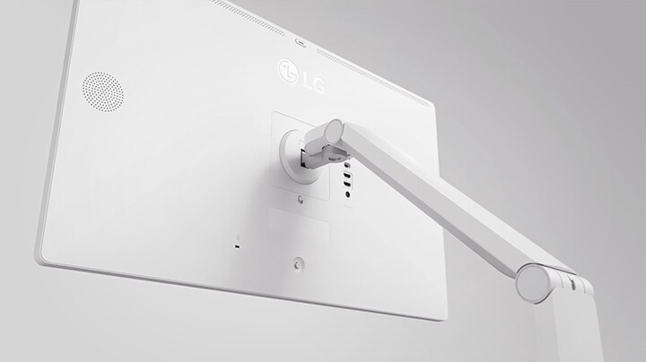 3D product video showing flexibility featuring a torsion spring hinge, offering tilt, swivel, height, and Portrait Mode adjustments