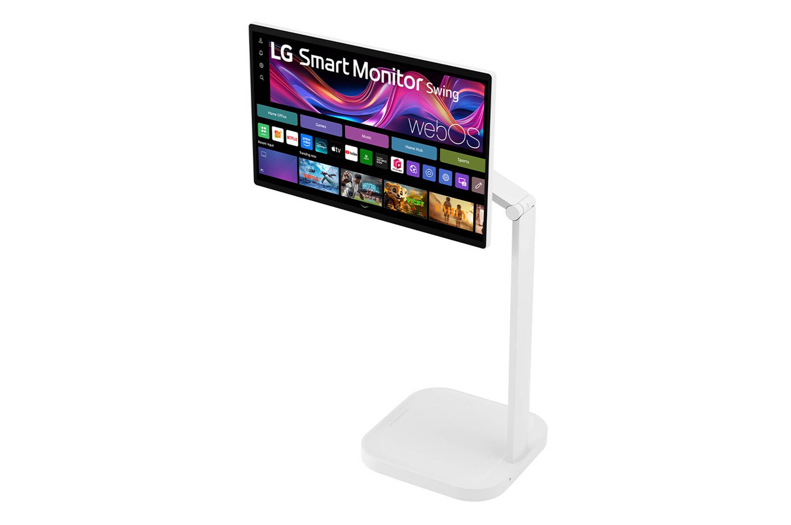-30 degree side view with monitor tilted -25 degrees and height adjusted downward