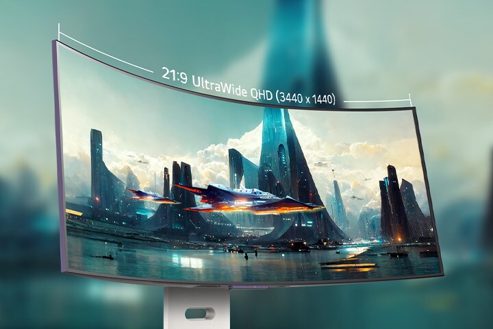 Il monitor curvo OLED 21:9 offre un'esperienza immersiva e coinvolgente con un rapporto di aspetto bilanciato e ottimizzato.