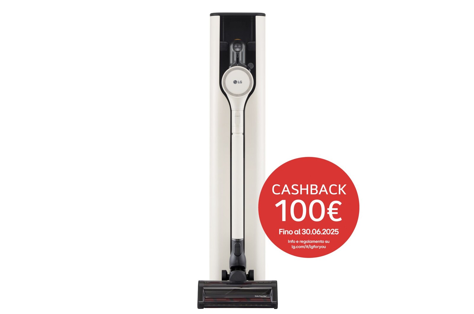 Aspirapolvere CordZero A9T-PRIME1C vista di fronte, inserita nella stazione all-in-one