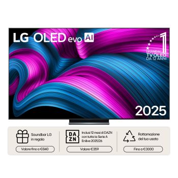 Vista frontale di una TV 65 pollici LG OLED evo AI C5 4K Smart TV 2025 OLED65C55LA