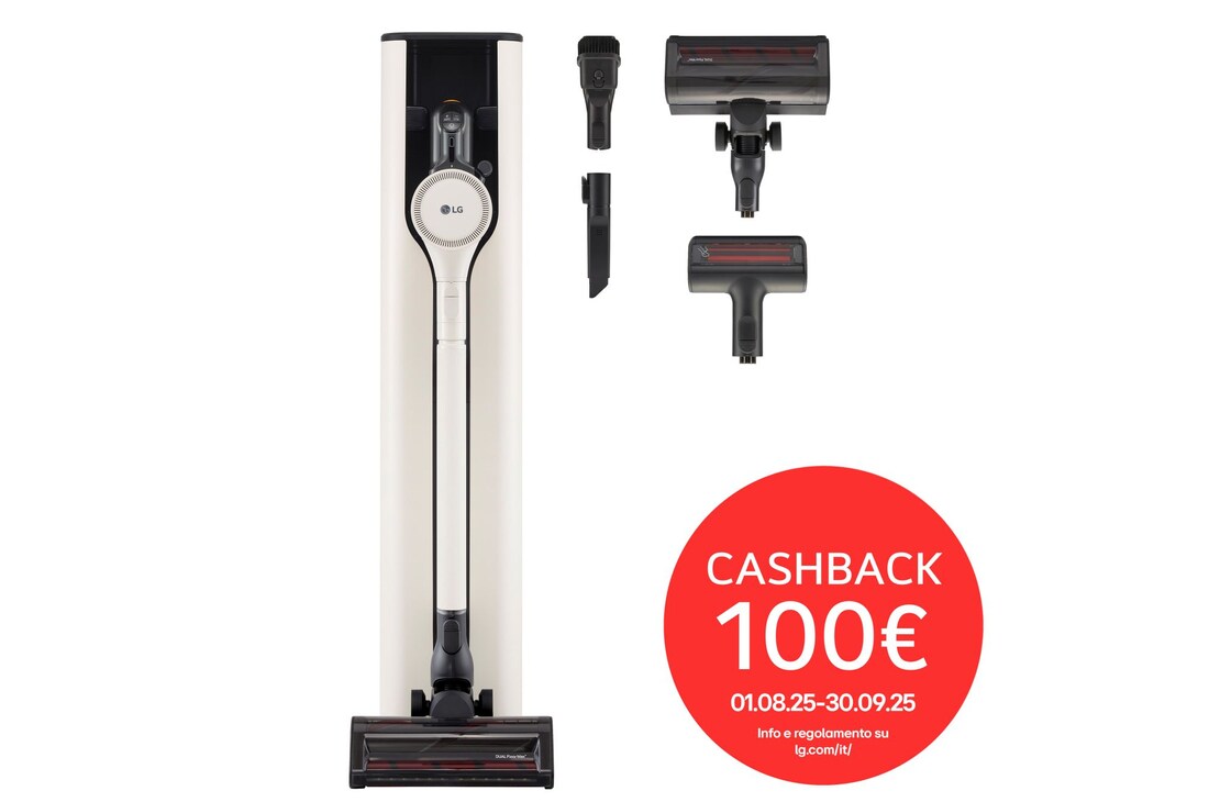 Aspirapolvere CordZero A9T-PRIME1C vista di fronte, inserita nella stazione all-in-one