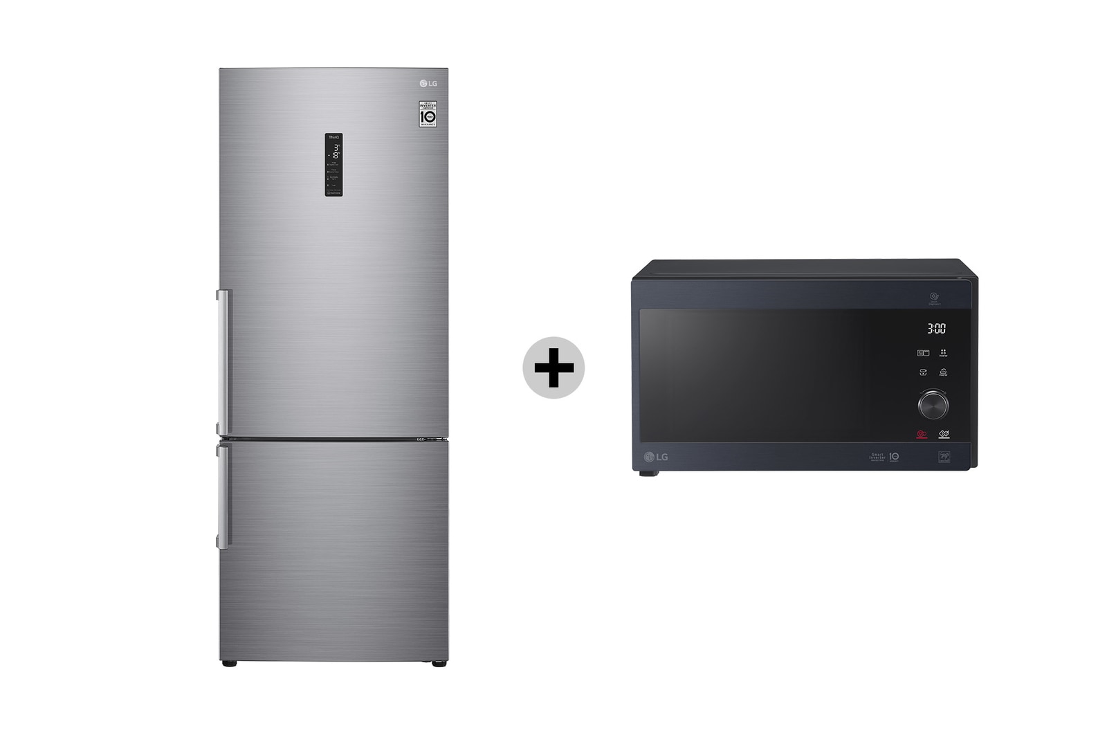Vista frontale di Offerta Kit Esclusivo: Frigorifero combinato 70cm Classe E, 462L &#43; Microonde NeoChef 25 litri, potenza 1000W GBB567PZCMB.MH6565