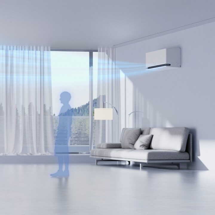 Il condizionatore LG in salotto è in grado di rilevare l’assenza di occupanti e interrompe automaticamente il funzionamento.