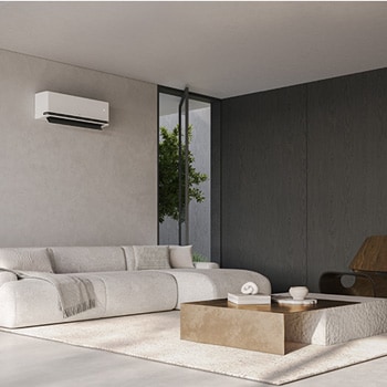 Modern living room with LG air conditioner on the wall