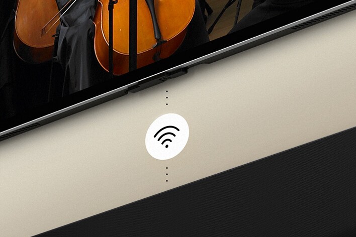 LG OLED TVとSoundbarの画像。部屋中に白いWi-Fiマークが表示されている。