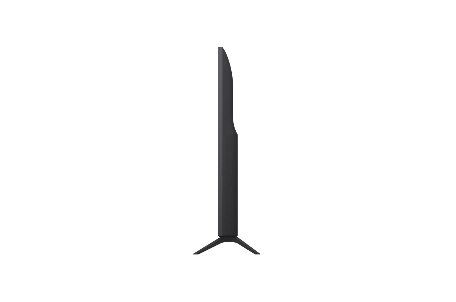 LG UHD UA75 TVの左向きの側面図。