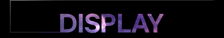 暗い背景の中央に、大きなグラデーション文字で「DISPLAY」と表示されており、左側からは細いアウトラインのボックスが伸びている。