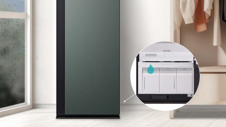 LG Stylerは扉を閉めたままで、最大10リットルの部屋の湿気を取り除きます。