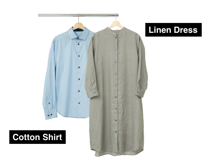 リネン素材の特徴 サラッとした肌触りと優しいナチュラルな風合いが特徴です。また、生地の目が粗いため通気性が高く、涼しく蒸れにくいため暑い夏にうってつけの素材と言えます。ただ、リネンはコットン以上にシワになりやすく、洗濯機で回すと縮んでしまってお手入れが面倒という一面も。
