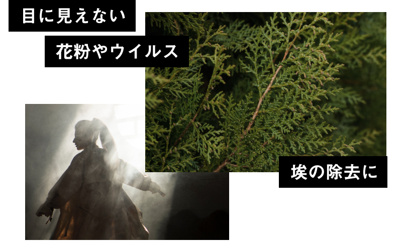 目に見えない花粉やウィルス、埃の除去に