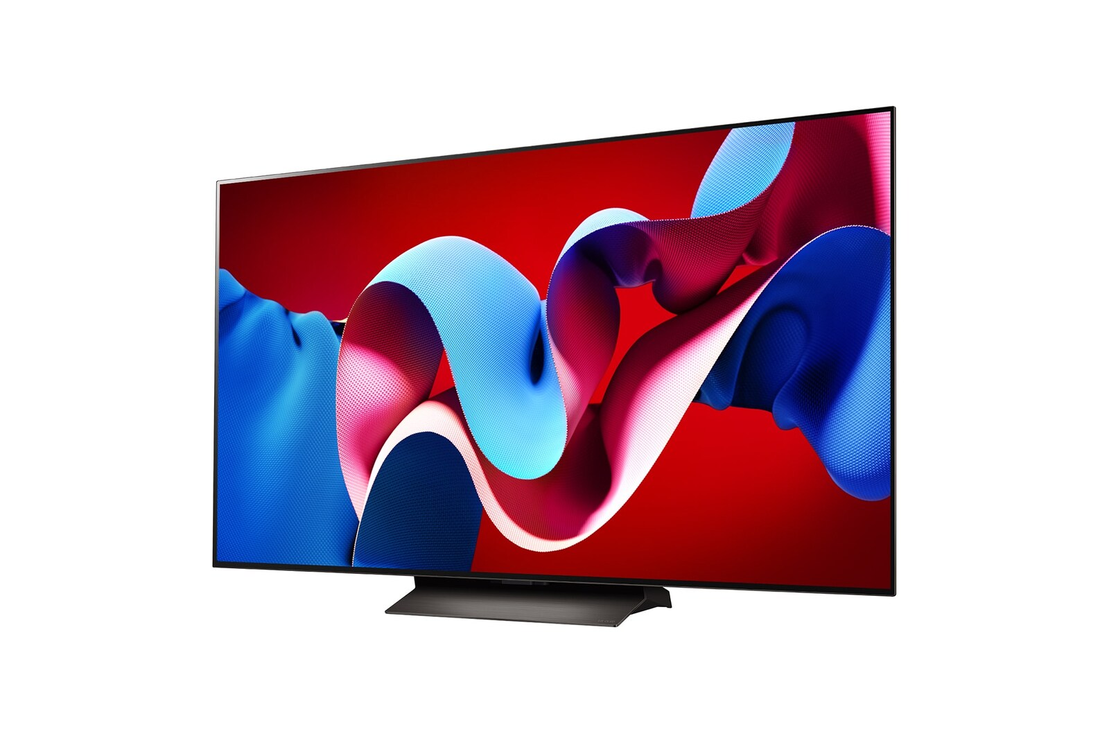 Вид слева и сбоку под небольшим углом на телевизор LG OLED evo, OLED C4