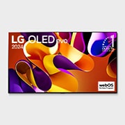 Вид спереди на телевизор LG OLED evo, OLED G4, эмблема «OLED №1 в течение 11 лет» на экране