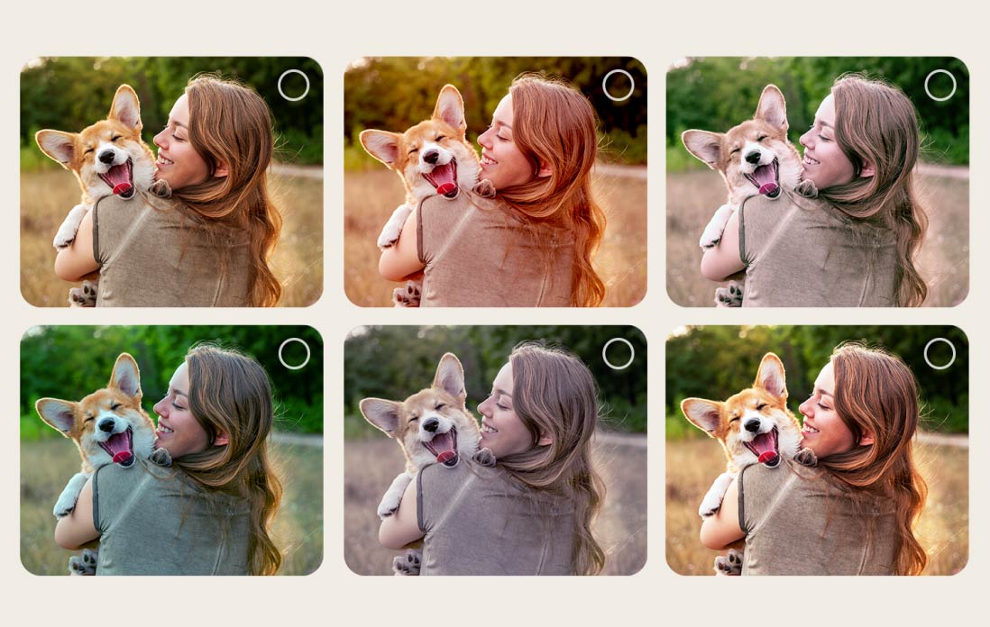 Экран пользователя, выполняющего операцию персонализации с помощью AI Picture Wizard. Представлена серия картинок, где выделяется выбор пользователя. Появляется иконка загрузки, и разворачивается картинка пейзажа слева направо.