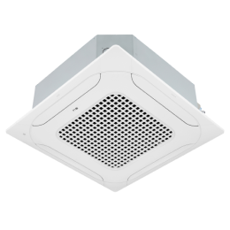 Ceiling Mounted Cassette имеет лопасть в 4 модификациях и входную зону в центре, а над ними находится серый шкафчик, соединенный с потолком.