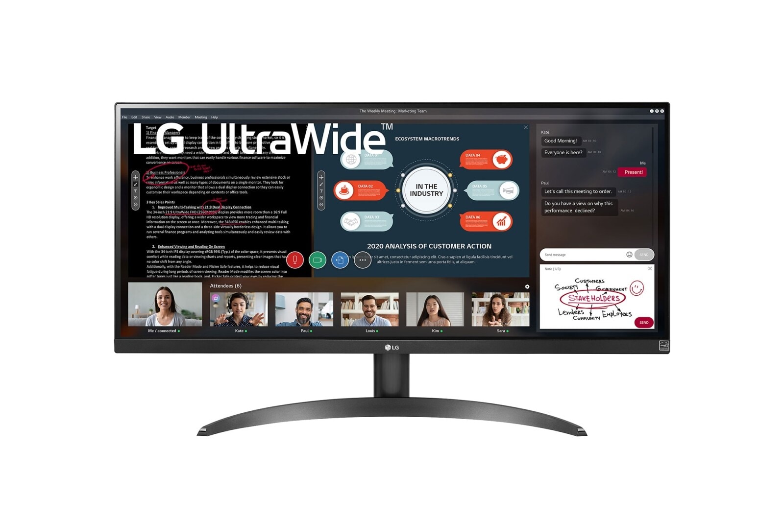 Вид 29-дюймовый монитор UltraWide ™ Full HD IPS с соотношением сторон 21: 9 и AMD FreeSync ™ 29WP500-B спереди
