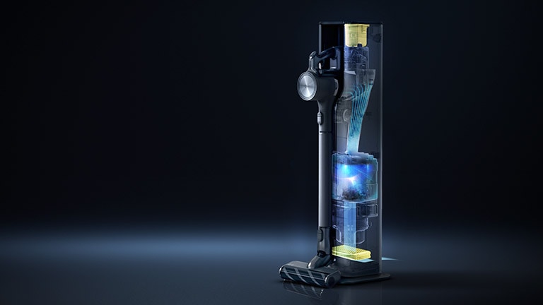 Графическая анимация показывает, как пыль автоматически удаляется при подключении к док-станции.