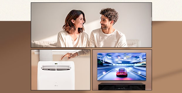 Imagen que muestra a una persona y electrodomésticos LG.