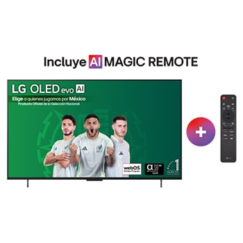 Front view of LG OLED evo AI C5 4K Smart TV. 12 Years of world number 1 OLED emblem and LG OLED evo AI 2025 logo are on the screen.