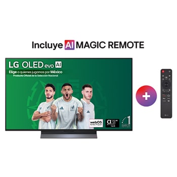 Front view of LG OLED evo AI C5 4K Smart TV. 12 Years of world number 1 OLED emblem and LG OLED evo AI 2025 logo are on the screen.