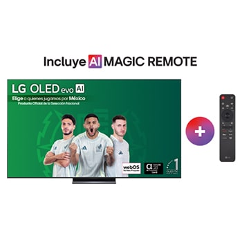 Front view of LG OLED evo AI C5 4K Smart TV. 12 Years of world number 1 OLED emblem and LG OLED evo AI 2025 logo are on the screen.