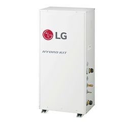 Se muestra una vista lateral derecha de 45 grados de la ERV comercial de LG.