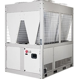 Se muestra el Chiller Scroll Inverter con Bomba de Calor Refrigerado por Aire de LG.