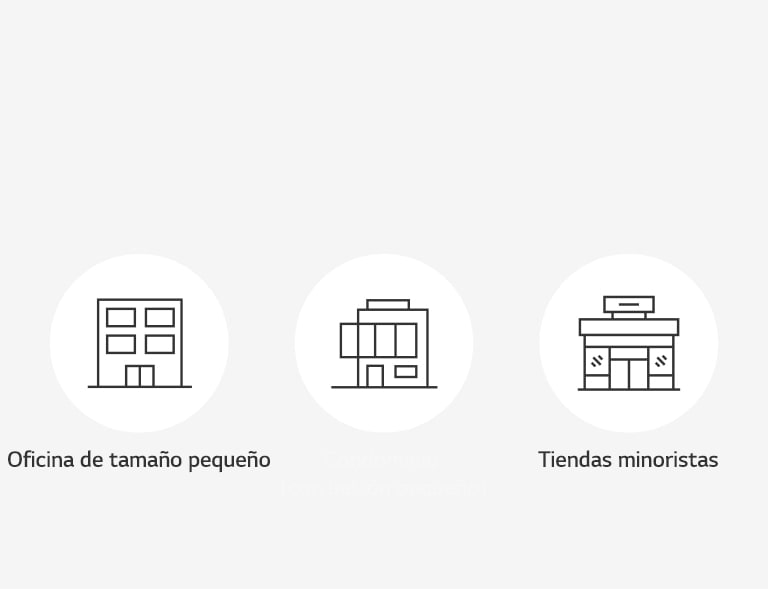 From left to right, there are three white circles, each containing an outline of a small-sized office, condominium, and retail shops at their centers.