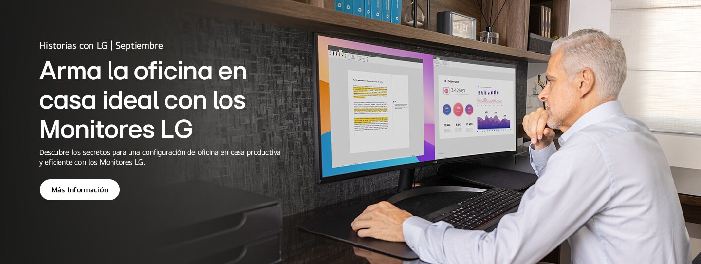 Luis trabajando en home office con el monitor LG UltraWide.