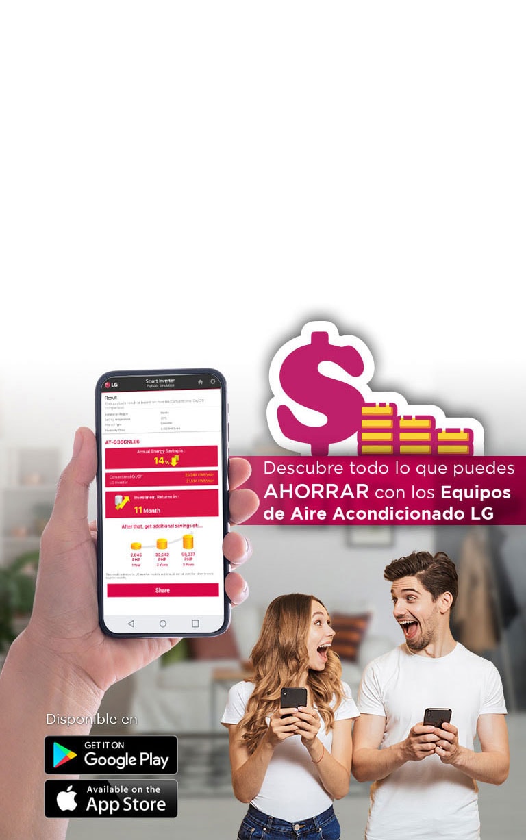 Descarga GRATIS la App LG Energy Payback y descubre cuánto puedes ahorrar en energía con los productos LG Inverter.