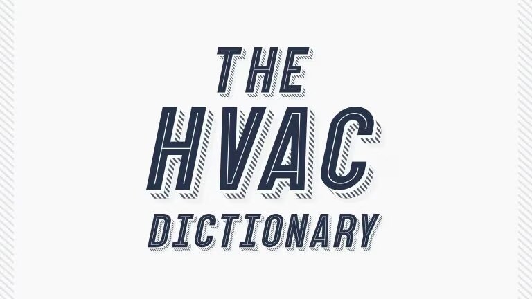 En el centro se coloca el cartel con el texto 'The HVAC Dictionary'.